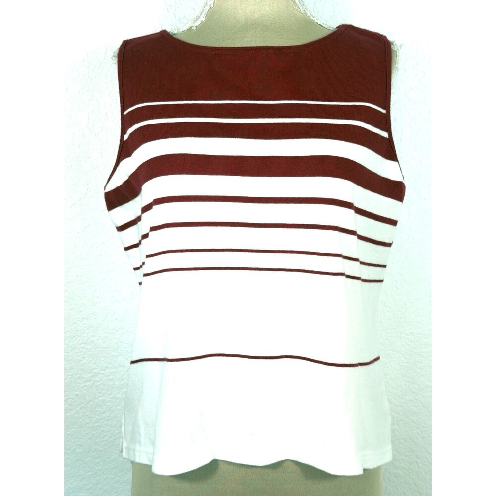 Talbots Red White Striped Sleeveless Cotton Tank Top L Nautical Preppy Coastal